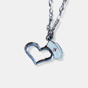 SilverTone White and Red Enamel Nurses Hat with Red Cross on Heart Pendant